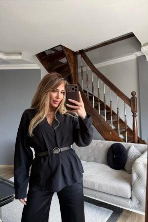 Kemerli Pileli Gömlek