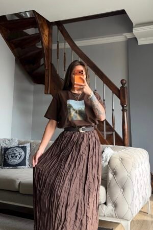 Kırışık Kemerli Astarlı Etek