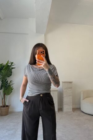 Asimetrik Çizgili Bluz