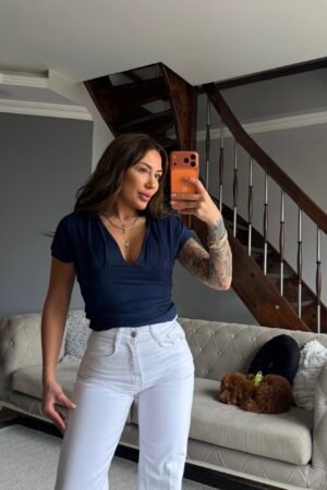 V Yaka İpli Penye Bluz