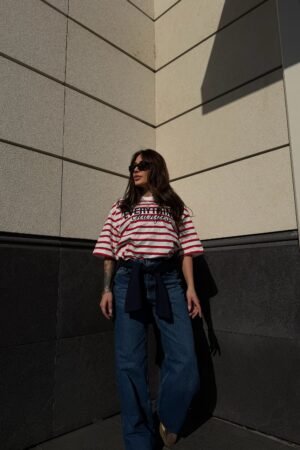 Çizgili Baskılı Tişört