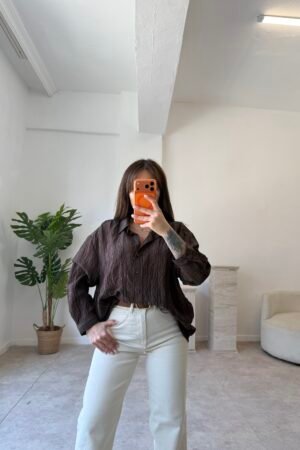 Parlak Kumaş Oversize Gömlek