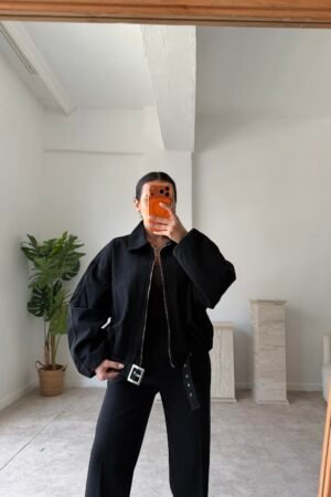 Kemerli Bomber Oversize Denim Ceket