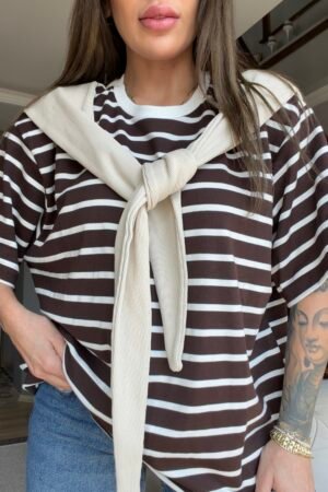 Çizgili Şal Yaka Tişört