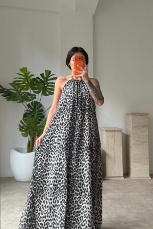 Sırt detaylı Leopar Elbise