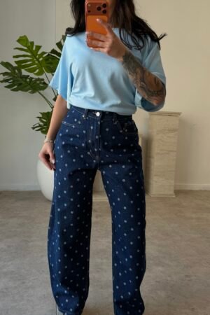 Puantiyeli Barrel Jean