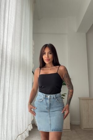 Zımbalı Denim Etek