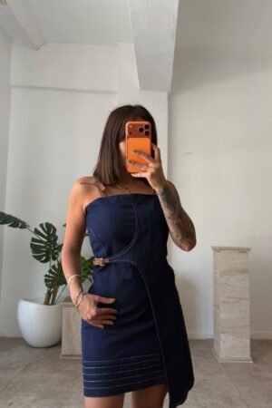 Asimetrik Denim Elbise