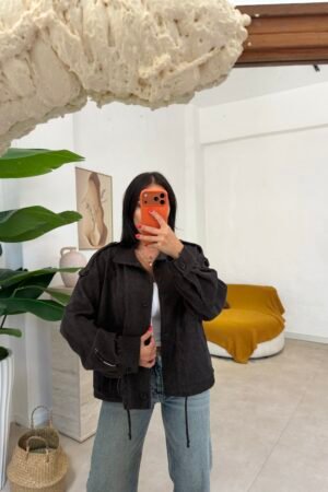 Oversize Eskitme Görünümlü Gabardin Ceket